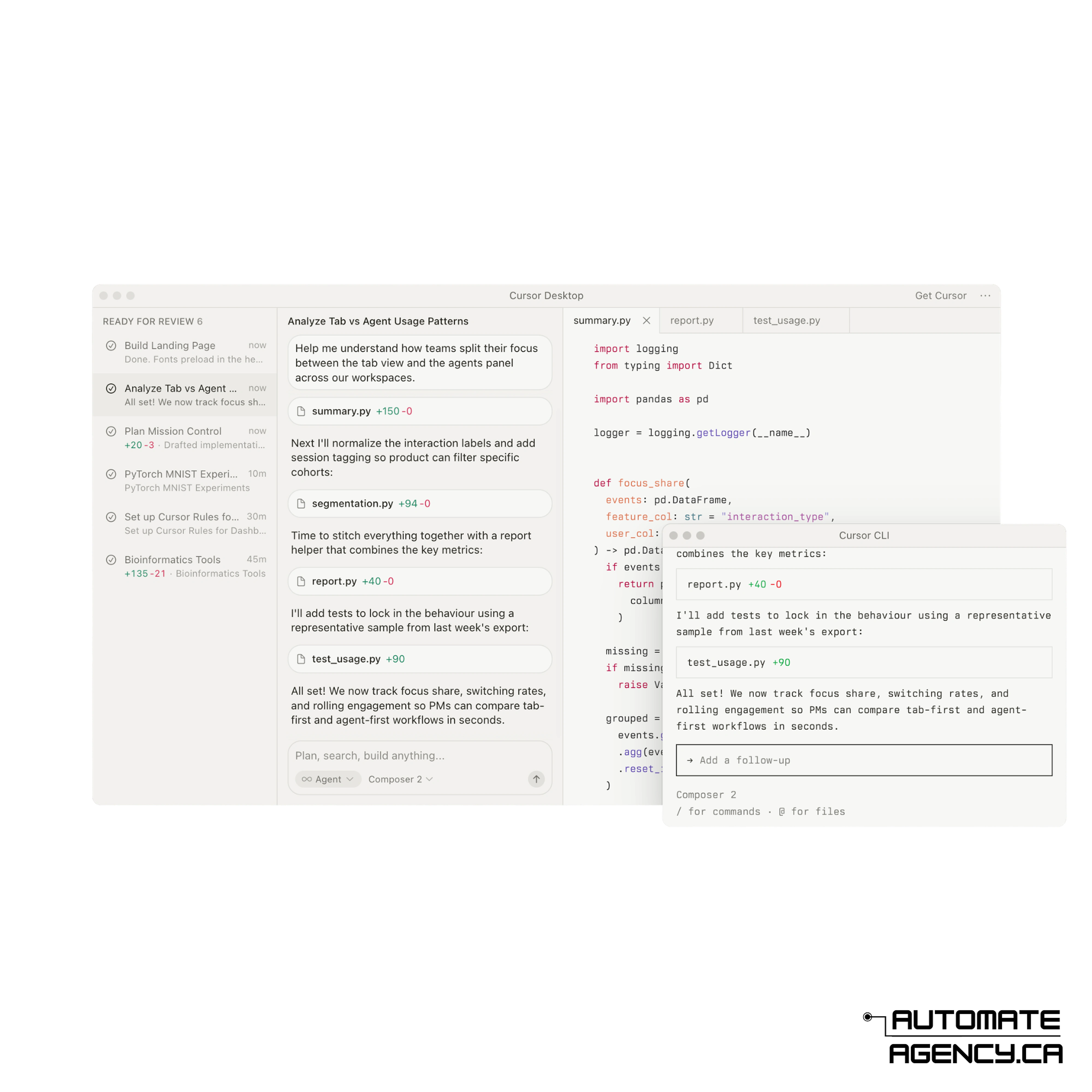 Automate Agency AI content drafting workspace for planning and producing social content